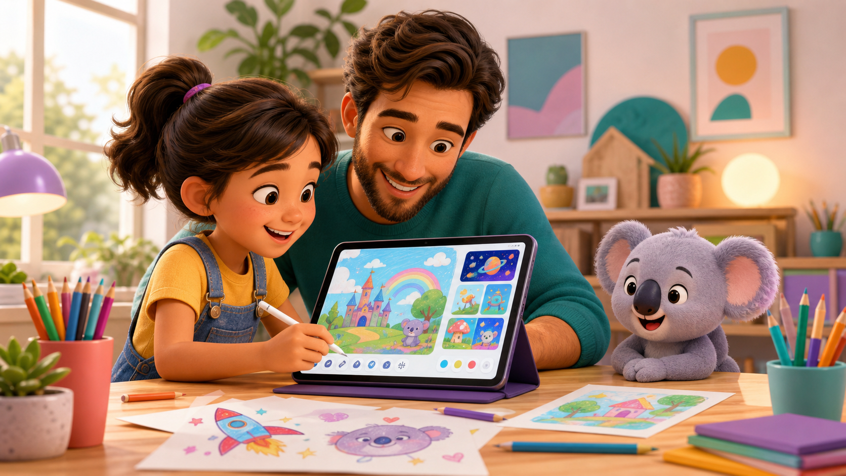 AI drawings for kids: child creating illustrations with artificial intelligence